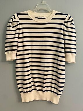 Vine & Love Navy and Cream Striped Knit Top
